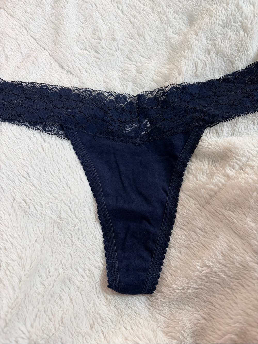 Navy Lace-Trim Thong